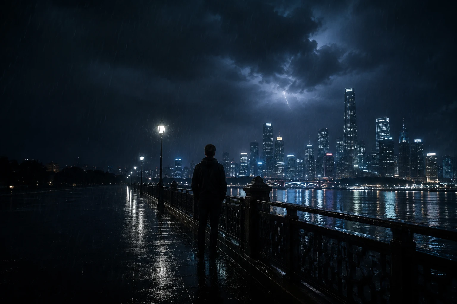 雨夜城市、河岸灯影与独行者，府声FM入夜剧场原创主视觉
